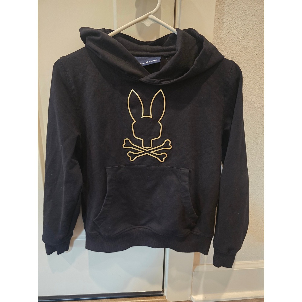 Psycho Bunny Kids Black Gold Outline Logo Pullover Hoodie Sweatshirt one size